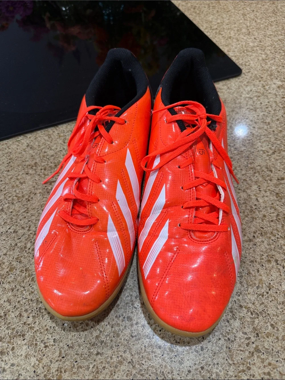 adidas Bright Orange Indoor Athletic Shoes with White Stripes